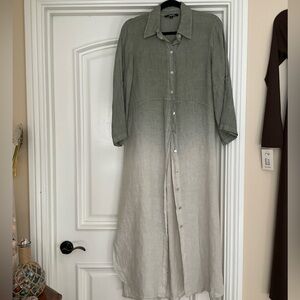 CHARLIE B Green and Cream Long Sleeve Dress